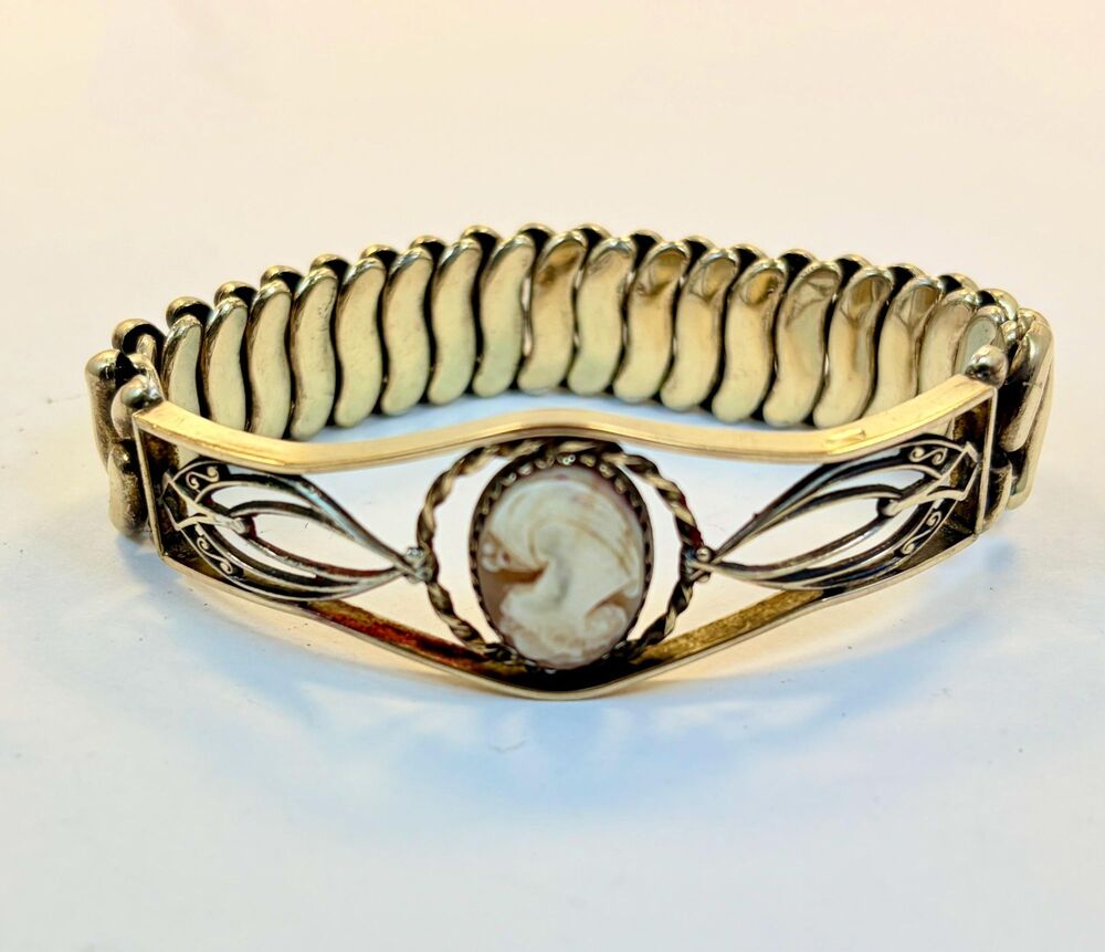 Sweetheart Bracelet, Cameo, Expansion, Art Deco, Carved Shell, GF, Vintage